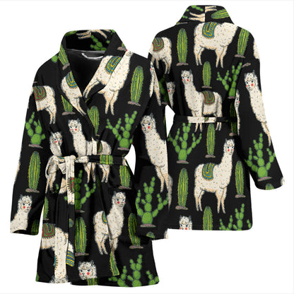 Llama Cactus Pattern Print Design 011 Women Bathrobe