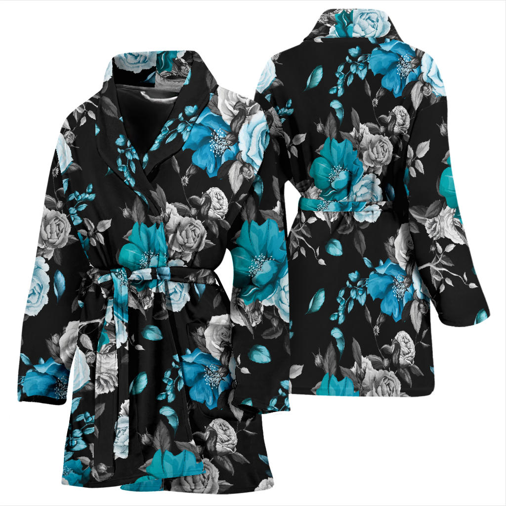 Rose Pattern Print Design A02 Women Bathrobe