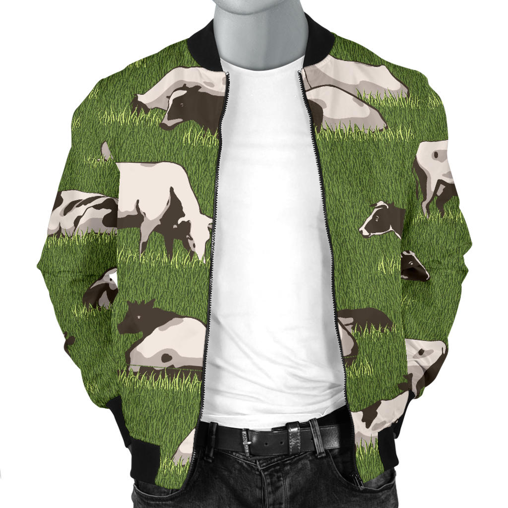 Cow on Grass Print Pattern Men Bomber Jacket