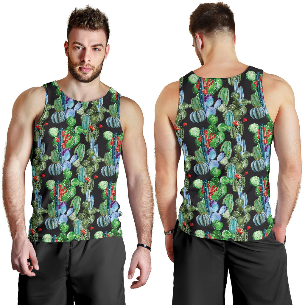 Cactus Watercolor Style Print Men Tank Top