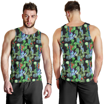 Cactus Watercolor Style Print Men Tank Top