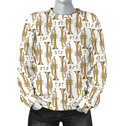 Trumpet with Music Note Print Women Long Sleeve Sweatshirt