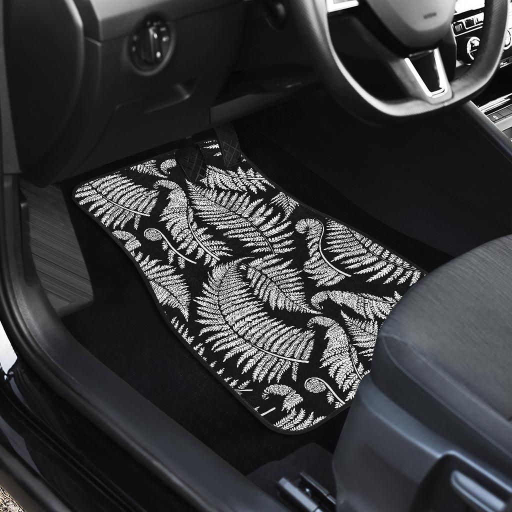 Fern Leave Black White Print Pattern Car Floor Mats Front Back