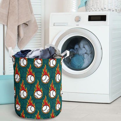 Baseball Fire Print Pattern Laundry Basket