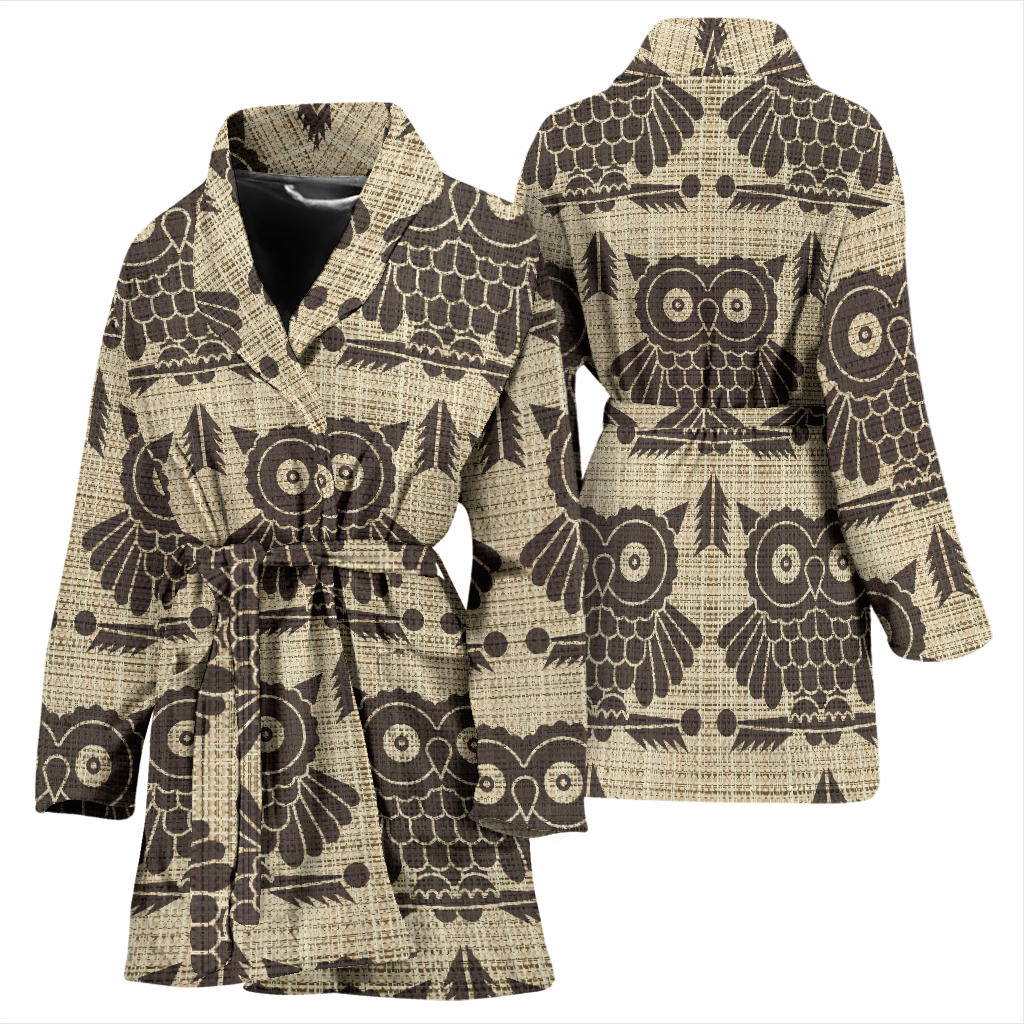 Owl Pattern Print Design A01 Women Bathrobe