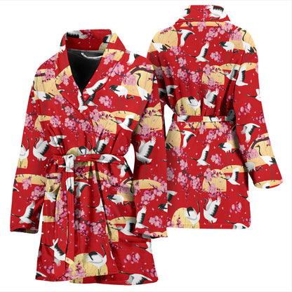 Crane Pattern Print Design 04 Women Bathrobe