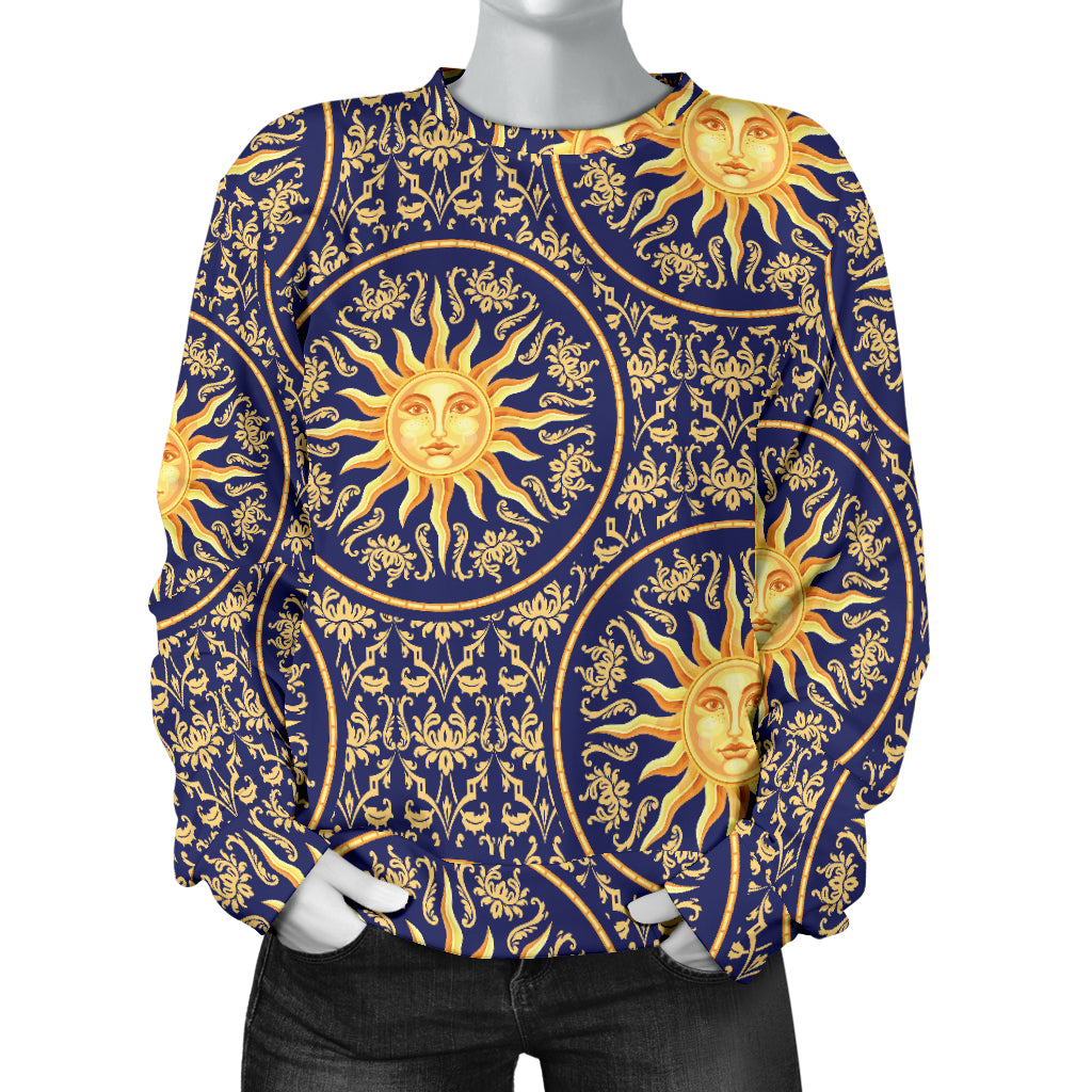 Celestial Gold Sun Face Women Long Sleeve Sweatshirt