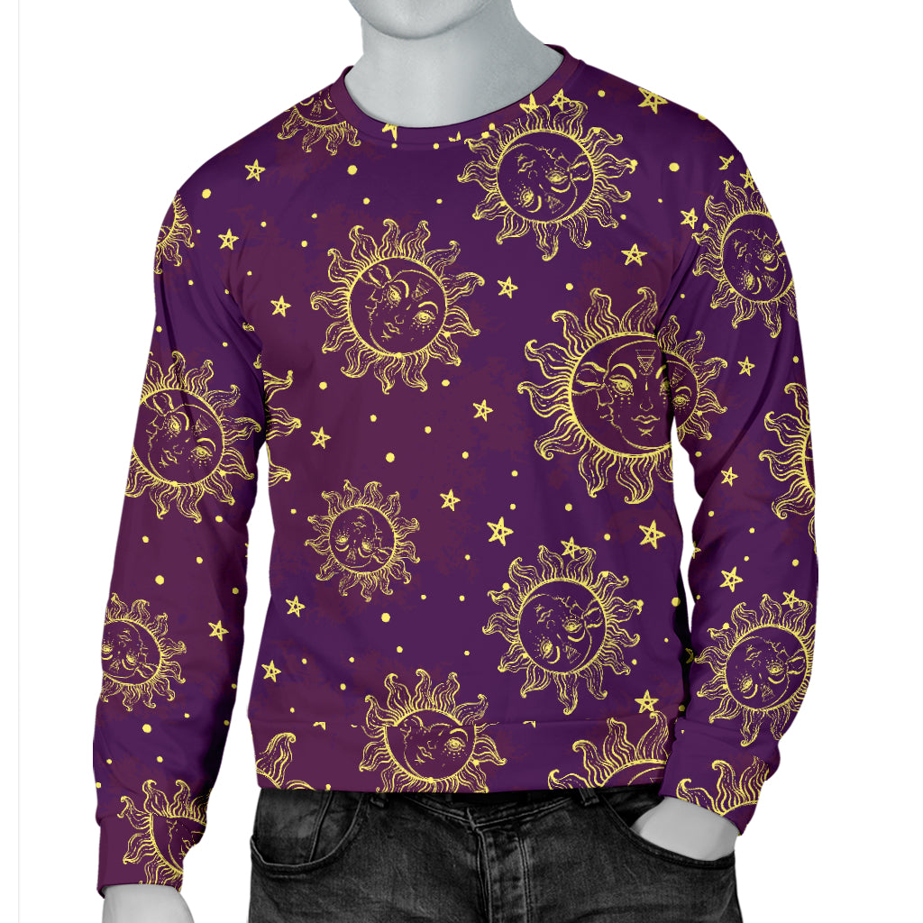 Sun Moon Star Design Themed Print Men Long Sleeve Sweatshirt