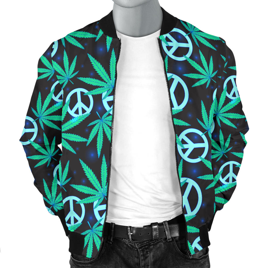 Peace Sign Themed Design Print Men Bomber Jacket