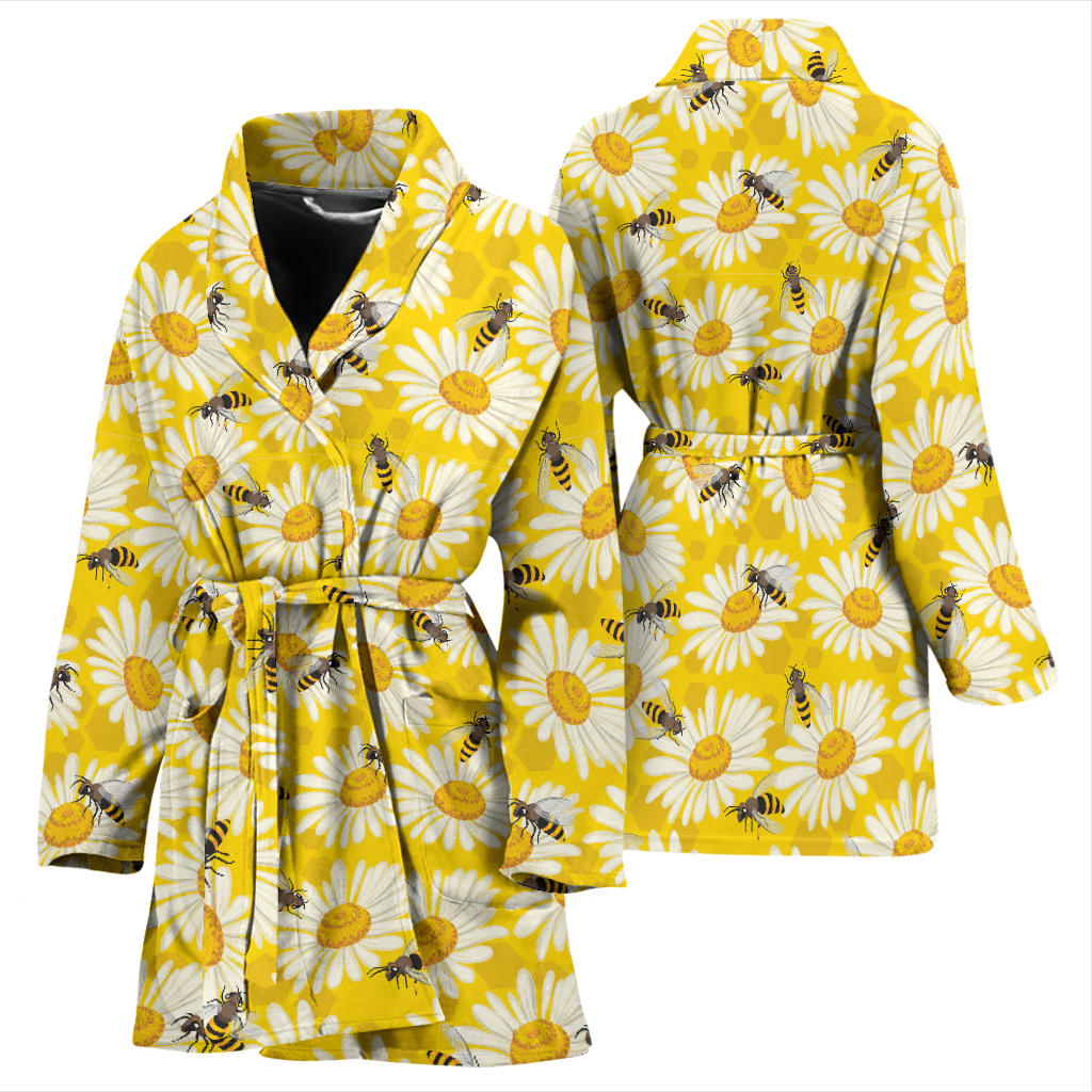 Bee Daisy Pattern Print Design 06 Women Bathrobe