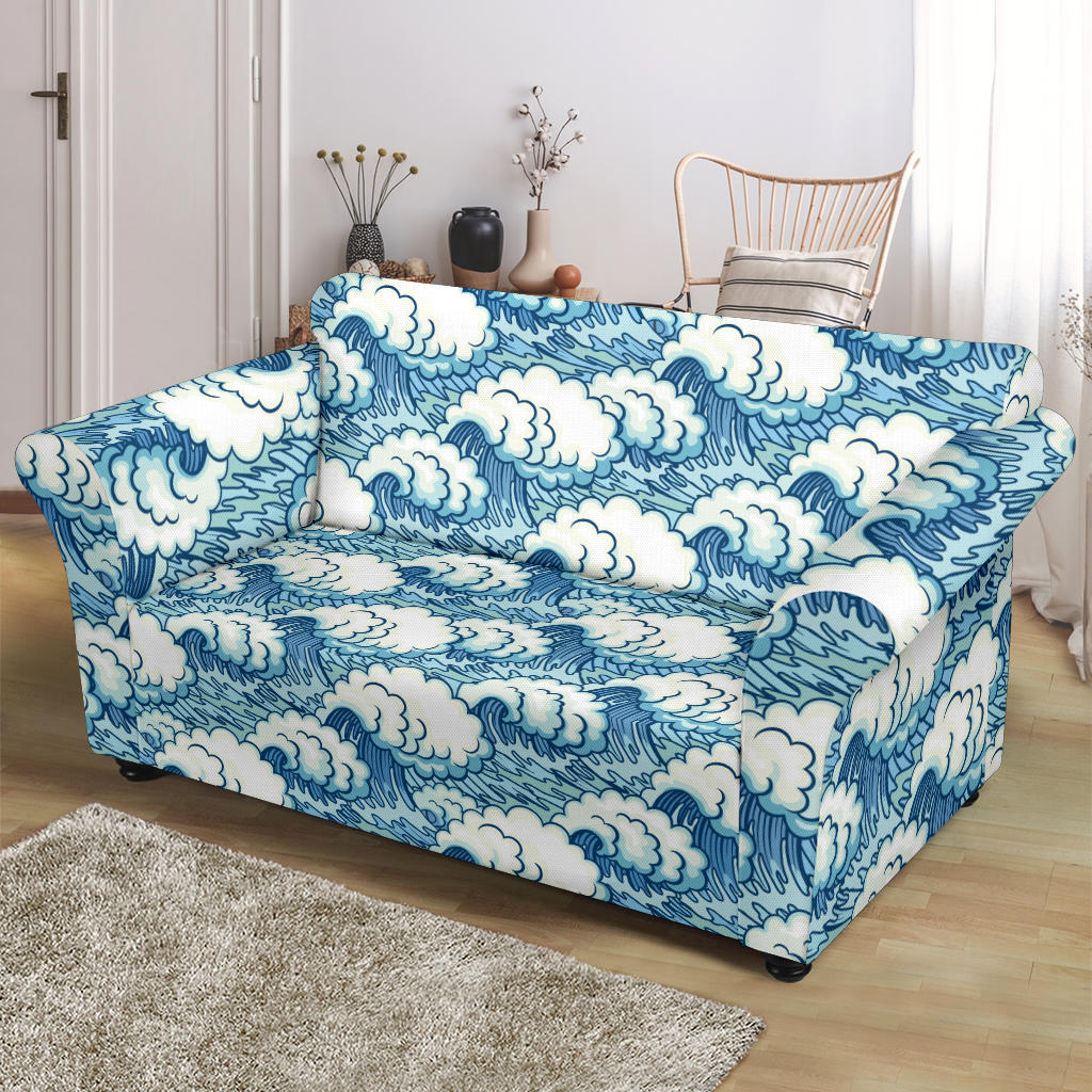 Wave Japan Style Print Design LKS304 Loveseat Couch Slipcover
