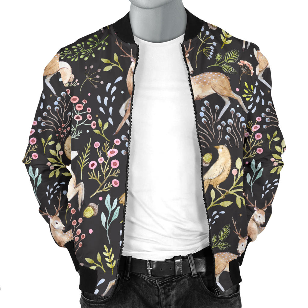 Deer Floral Jungle Men Bomber Jacket