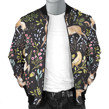 Deer Floral Jungle Men Bomber Jacket