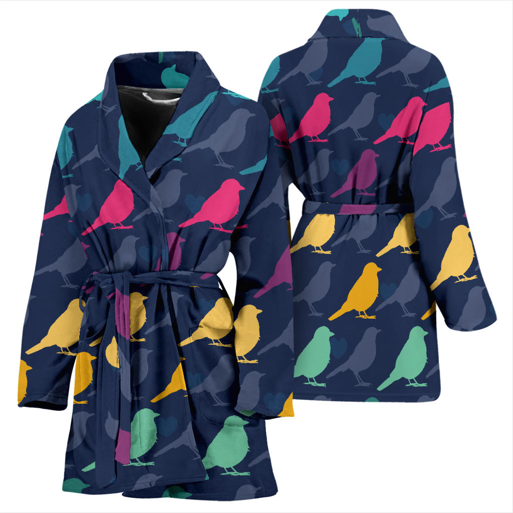 Birds Pattern Print Design 01 Women Bathrobe