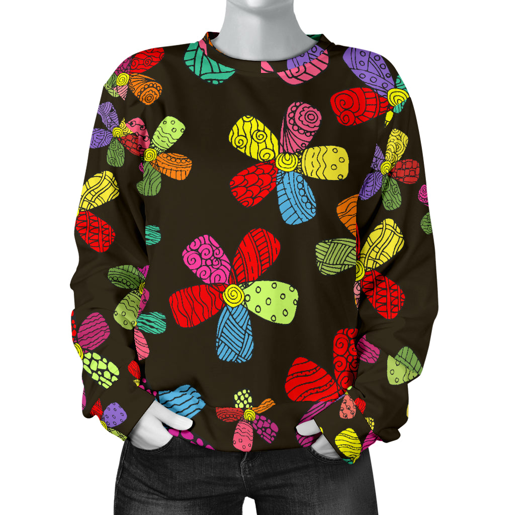Flower Power Colorful Print Pattern Women Long Sleeve Sweatshirt