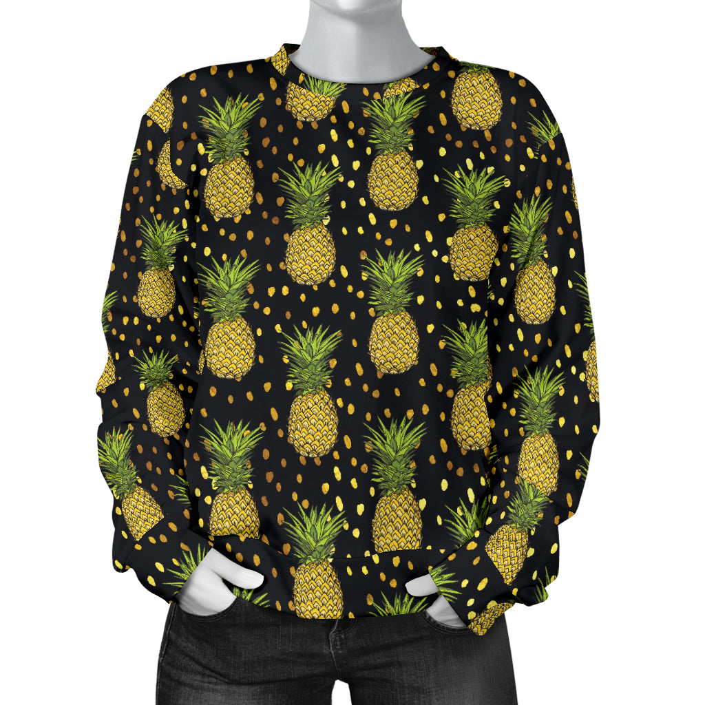 Pineapple Gold Dot Themed Print Women Long Sleeve Sweatshirt