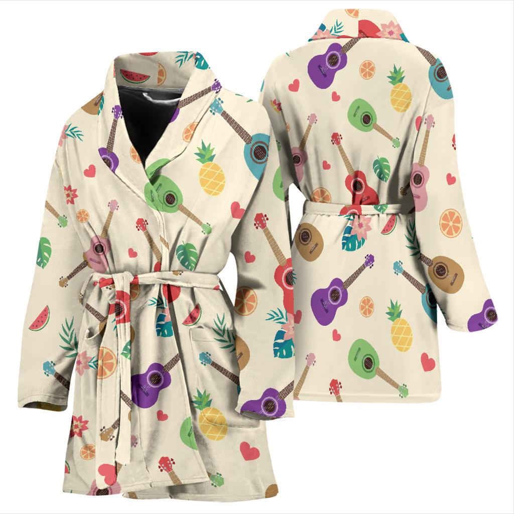 Ukulele Pattern Print Design 01 Women Bathrobe