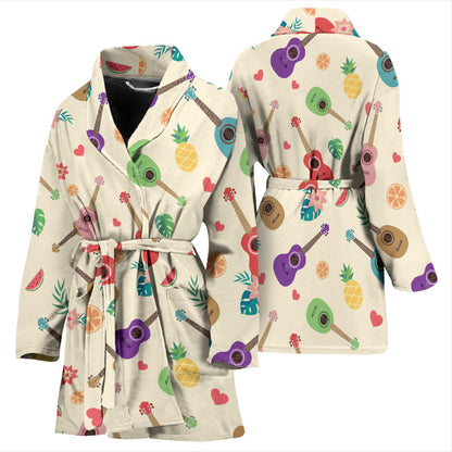 Ukulele Pattern Print Design 01 Women Bathrobe