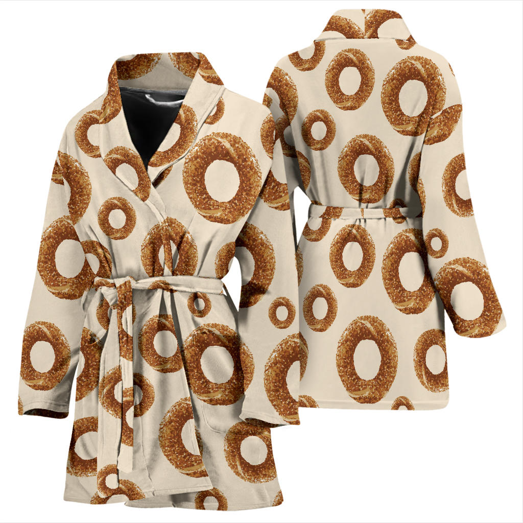 Bagel Pattern Print Design 01 Women Bathrobe