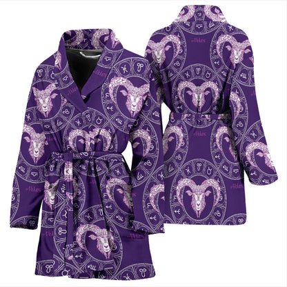 Aries Zodiac Pattern Print Design 02 Women Bathrobe
