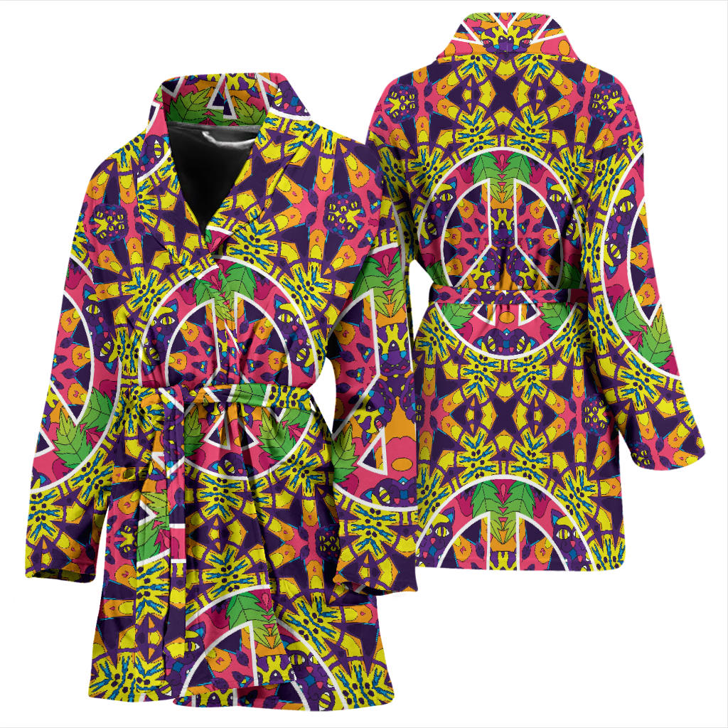 Peace Sign Pattern Print Design A04 Women Bathrobe