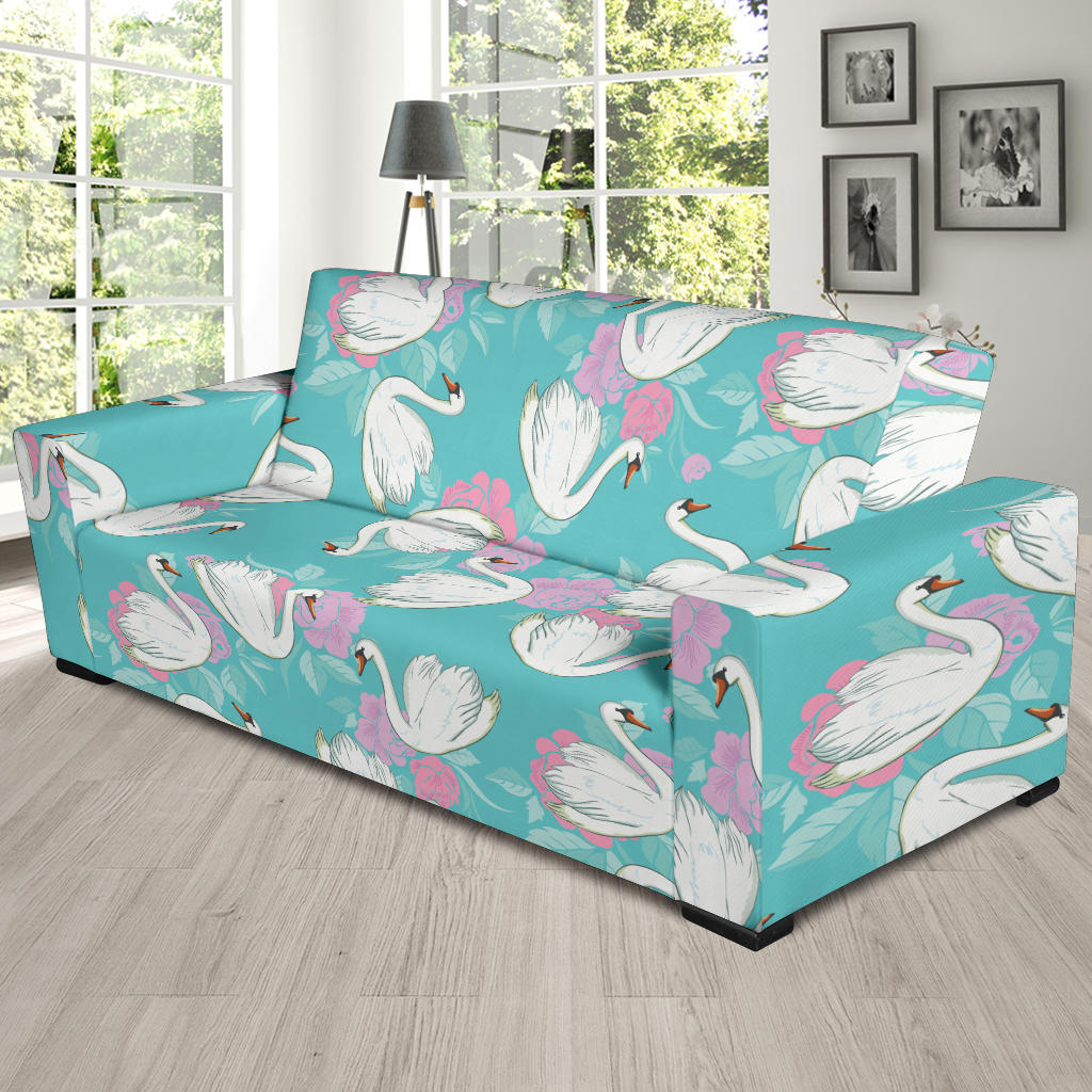 Swan Pattern Print Design 03 Sofa Slipcover