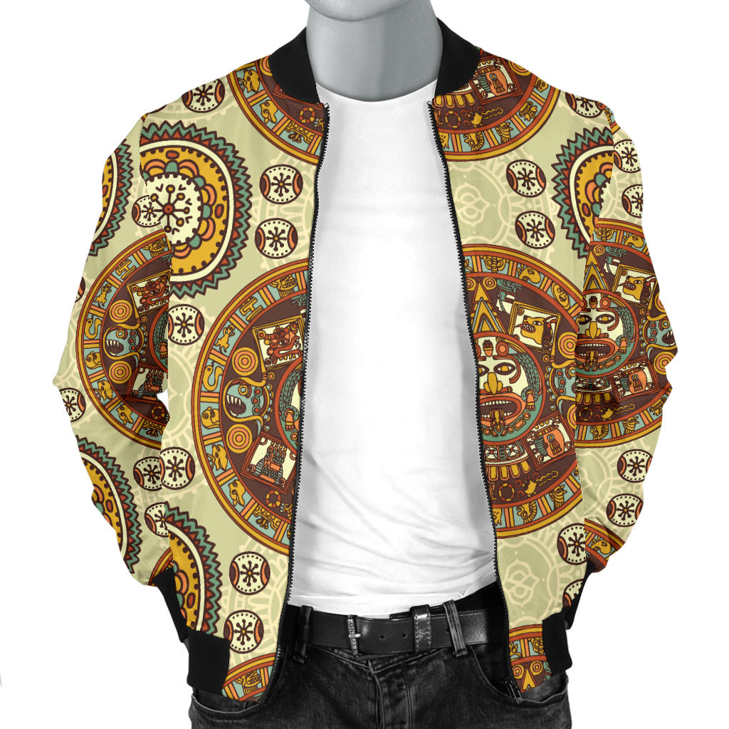 Calendar Aztec Themed Print Pattern Men Bomber Jacket
