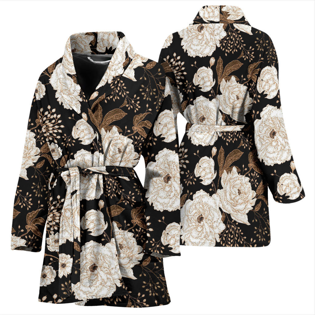 Peony Pattern Print Design A02 Women Bathrobe
