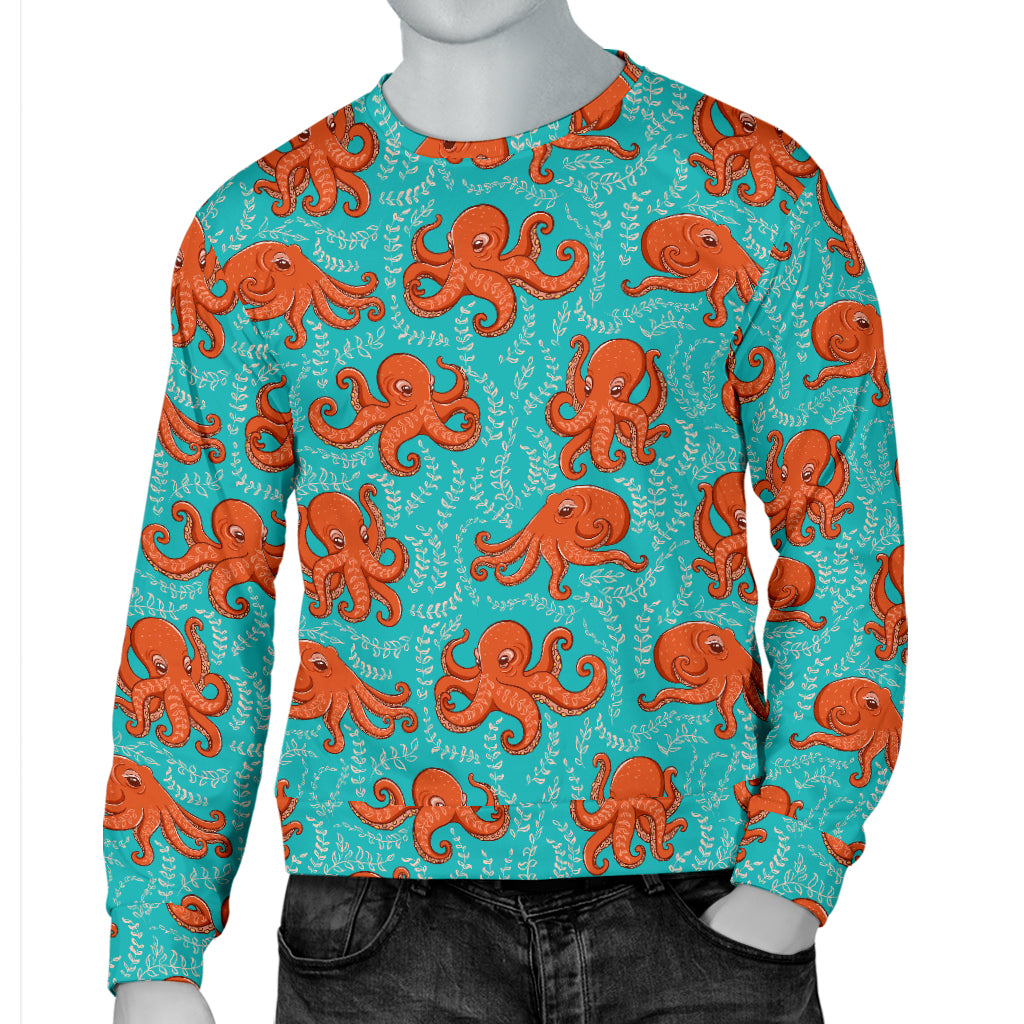Octopus Cartoon Design Print Themed Men Long Sleeve Sweatshirt