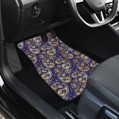 Paisley Blue Yellow Design Print Car Floor Mats Front Back