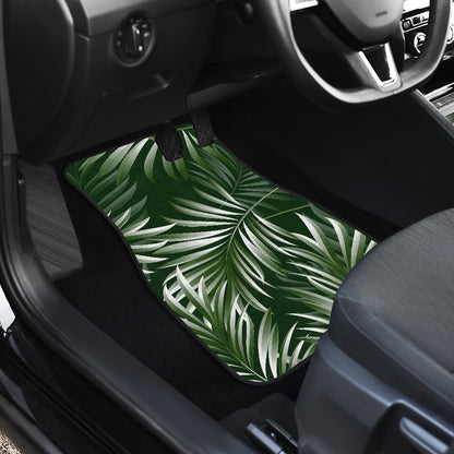 White Green Tropical Palm Leaves Car Floor Mats Front Back