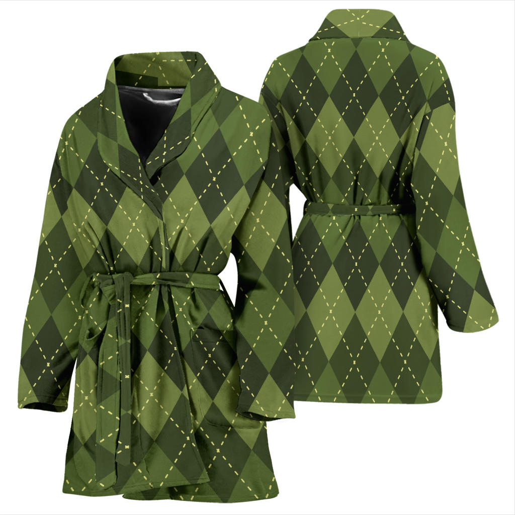 Argyle Green Pattern Print Design 01 Women Bathrobe
