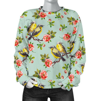 Bird with Red Flower Print Pattern Women Long Sleeve Sweatshirt