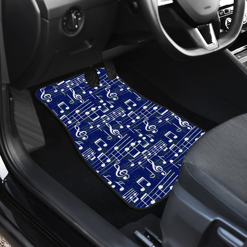 Music Note Blue Themed Print Car Floor Mats Front Back