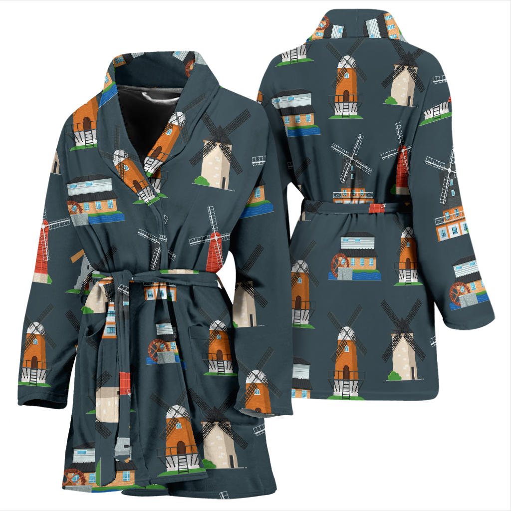 Windmill Pattern Print Design 04 Women Bathrobe