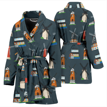 Windmill Pattern Print Design 04 Women Bathrobe