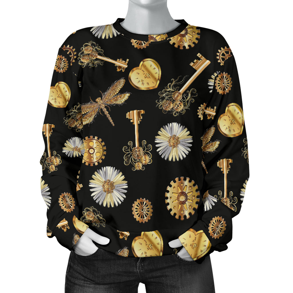 Steampunk Dragonfly Design Themed Print Women Long Sleeve Sweatshirt