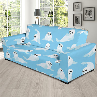 Sea Lion Cute Pattern Print Design 03 Sofa Slipcover