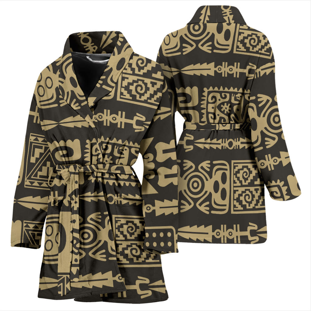 Mayan Pattern Print Design 03 Women Bathrobe