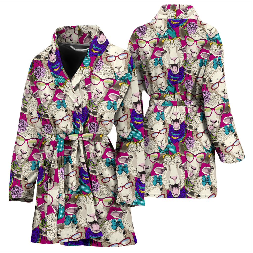 Sheep Print Design LKS403 Women Bathrobe