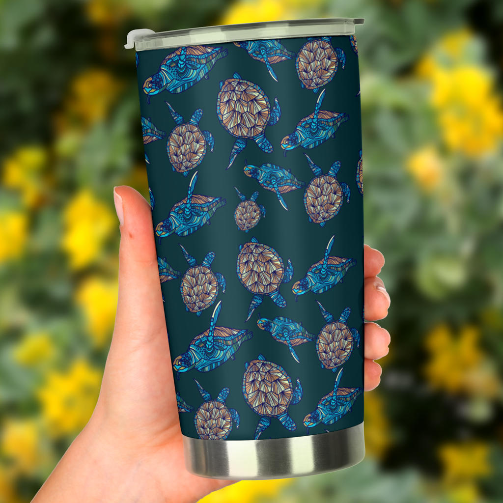 Sea Turtle Hand Drawn Blue Print Tumbler