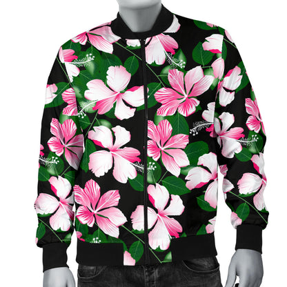 Hibiscus Pink Flower Hawaiian Print Men Bomber Jacket
