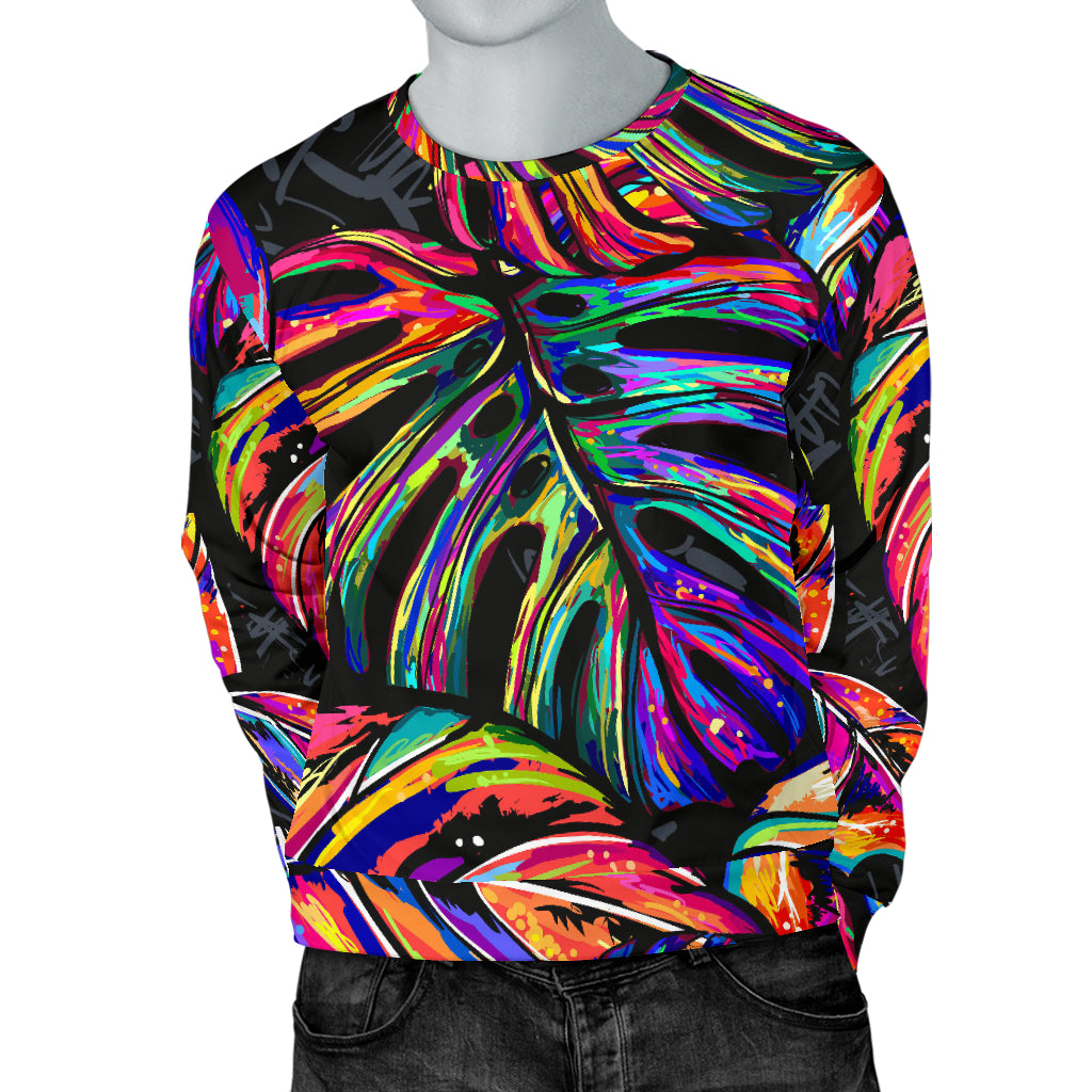 Neon Color Tropical Palm Leaves Men Long Sleeve Sweatshirt