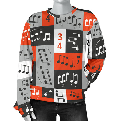 Music Note Design Themed Print Women Long Sleeve Sweatshirt