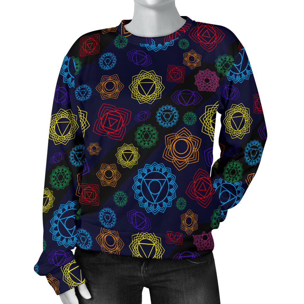 Chakra Colorful Print Pattern Women Long Sleeve Sweatshirt