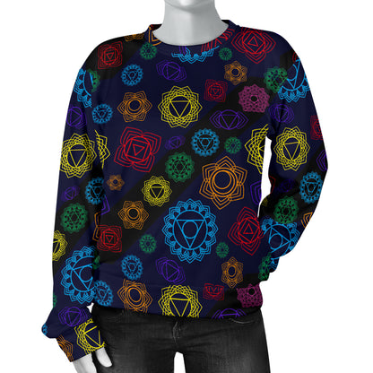 Chakra Colorful Print Pattern Women Long Sleeve Sweatshirt