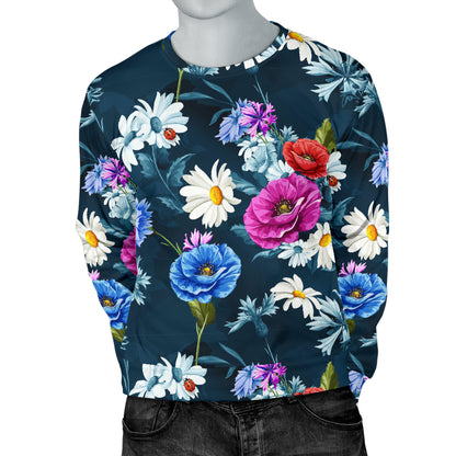 Floral Blue Themed Print Men Long Sleeve Sweatshirt