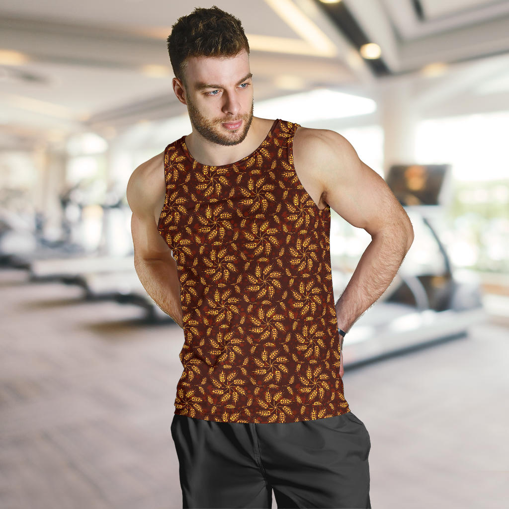 Agricultural Brown Wheat Print Pattern Men Tank Top