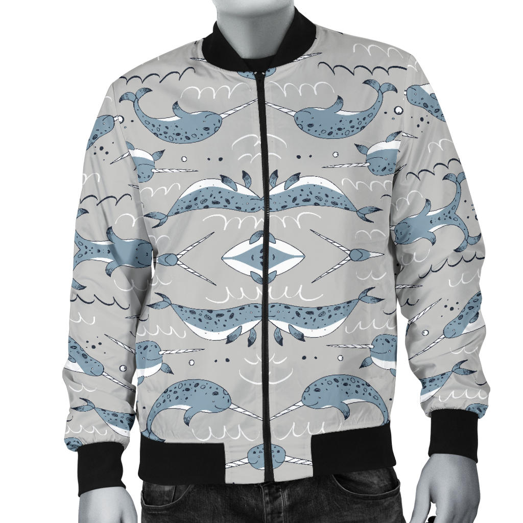 Narwhal Pattern Print Men Bomber Jacket