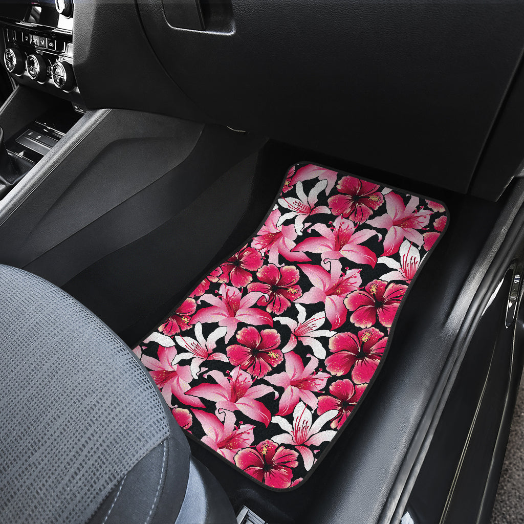 Flower Hawaiian Pink Red Hibiscus Print Car Floor Mats Front Back